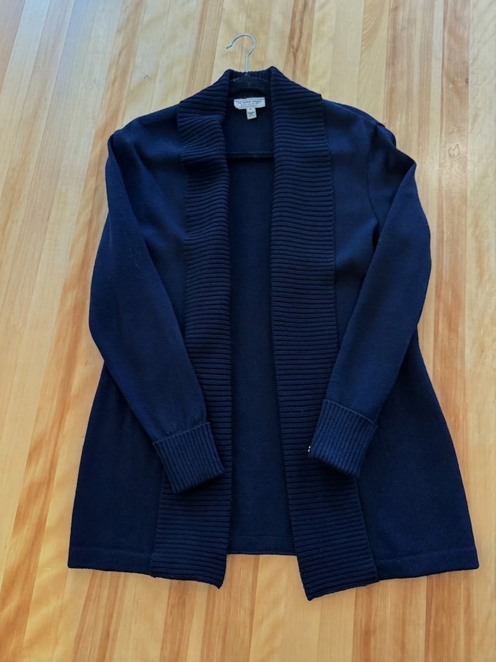 St. John Sport by Marie Gray Black Ribbed Shawl-Collar Open Cardigan